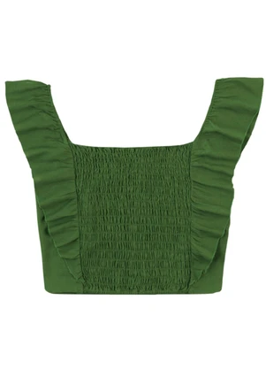 Malwee - Blusa Cropped em Viscolinho Verde - MALWEE