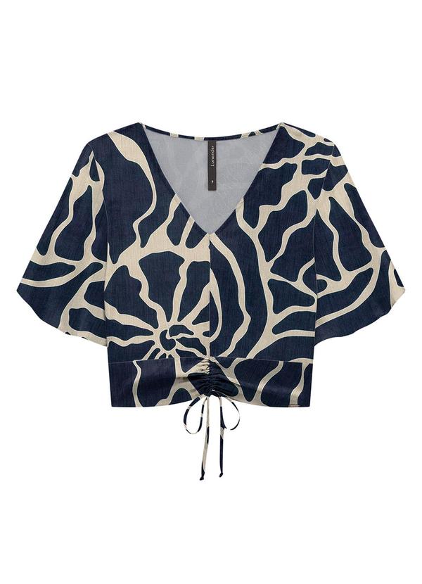 Lunender - Blusa Cropped em Viscose com Amarração Azul