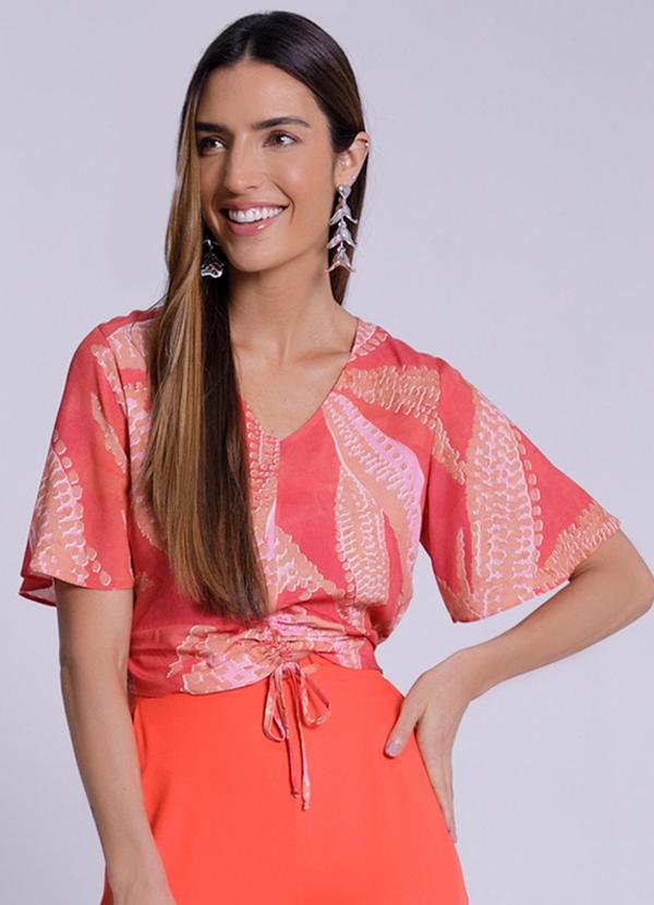 Lunender - Blusa Cropped em Viscose com Amarração Vermelho