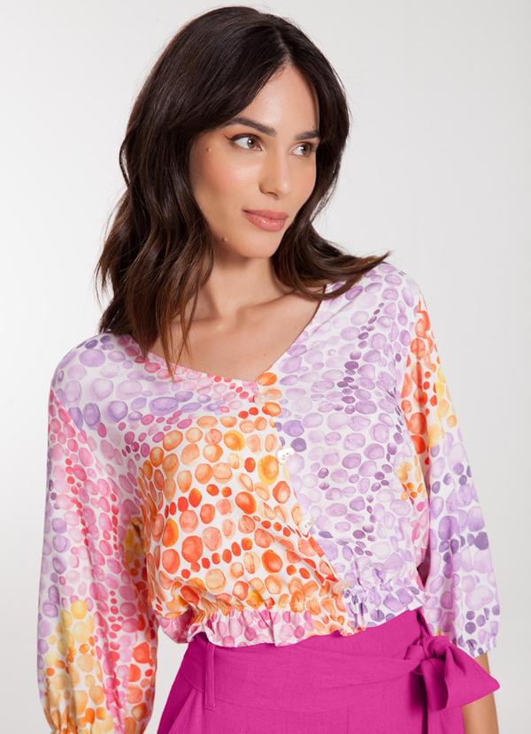 Lunender - Blusa Cropped em Viscose com Elástico Laranja