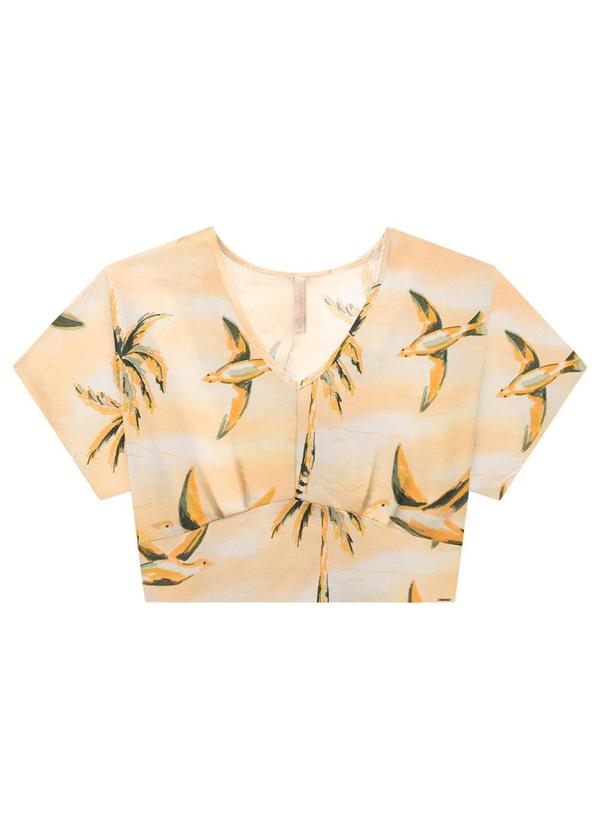 Lunender - Blusa Cropped em Viscose com Laço Laranja 1