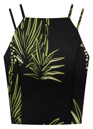 Lunender - Blusa Cropped em Viscose Estampada Preto - LUNENDER