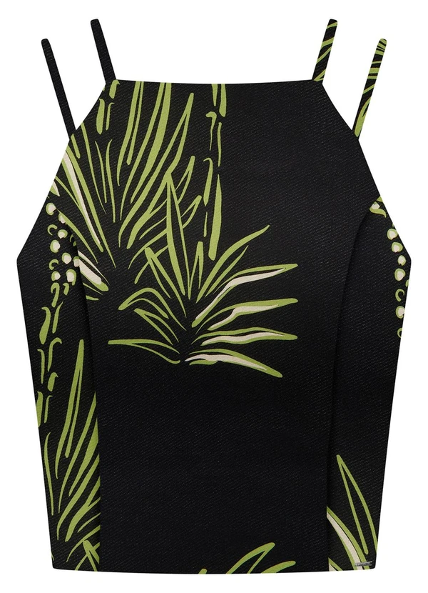 Lunender - Blusa Cropped em Viscose Estampada Preto