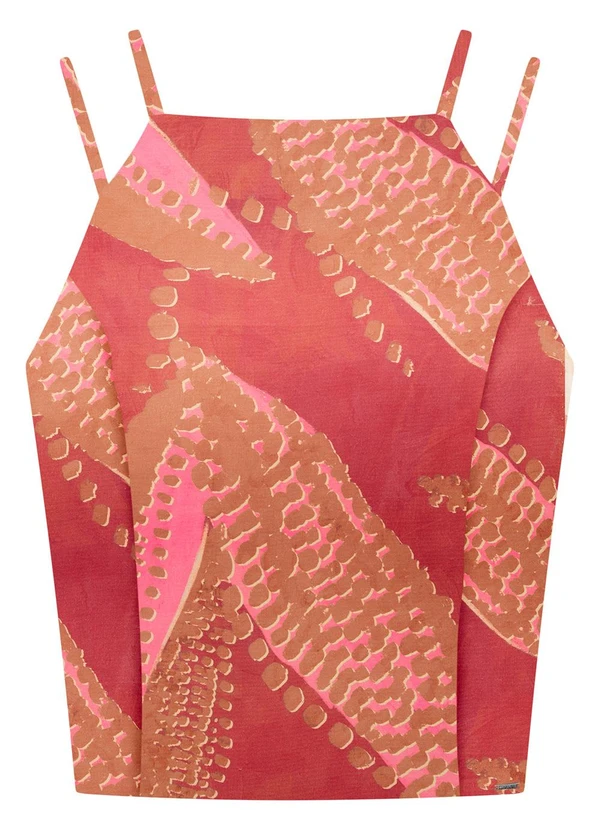 Lunender - Blusa Cropped em Viscose Estampada Vermelho