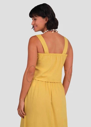 Cereja Rosa - Blusa Cropped em Viscose Linho Amarelo - CEREJA ROSA