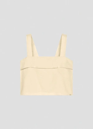 Cereja Rosa - Blusa Cropped em Viscose Linho Bege - CEREJA ROSA