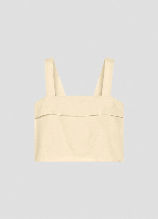 Cereja Rosa - Blusa Cropped em Viscose Linho Bege