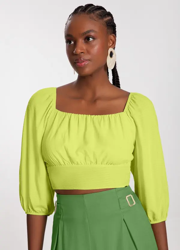Lunender - Blusa Cropped em Viscose Verde
