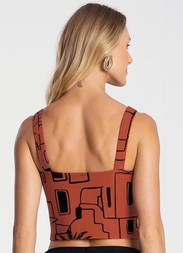 Lunender - Blusa Cropped Estampada com Decote Reto Salmao 2