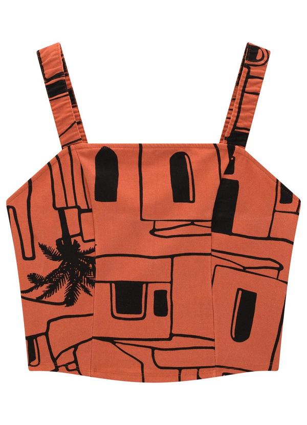 Lunender - Blusa Cropped Estampada com Decote Reto Salmao 5