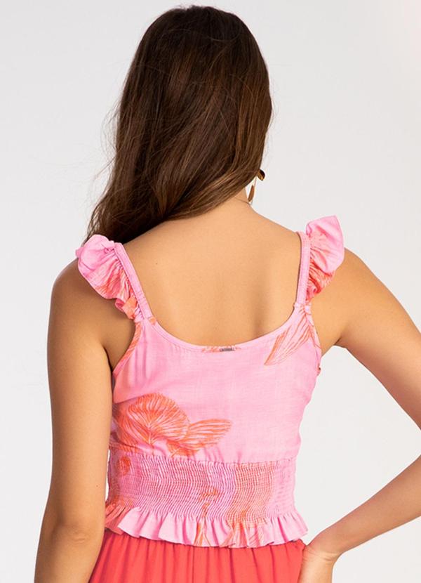 Lunender - Blusa Cropped Estampada em Viscose Lastex Rosa 2