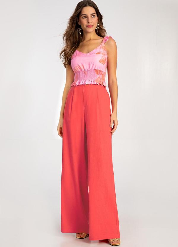 Lunender - Blusa Cropped Estampada em Viscose Lastex Rosa 3