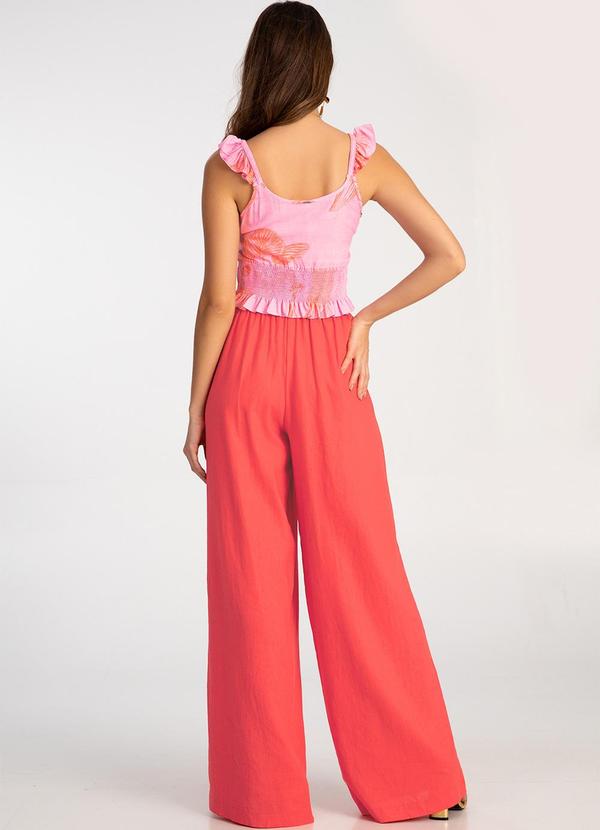 Lunender - Blusa Cropped Estampada em Viscose Lastex Rosa 4