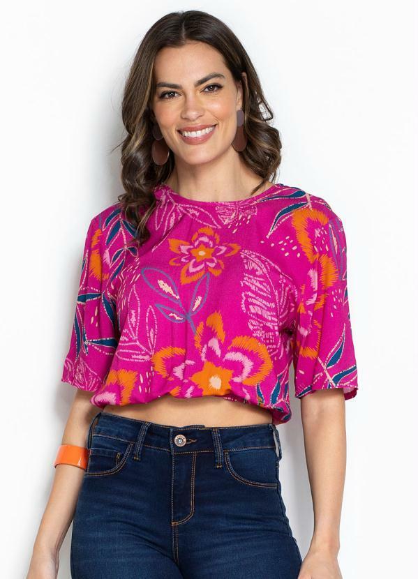 Colcci - Blusa Cropped Estampada Rosa