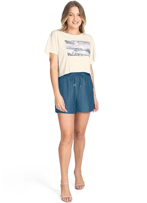 Rovitex - Blusa Cropped Feminina com Decote Redondo Bege 3