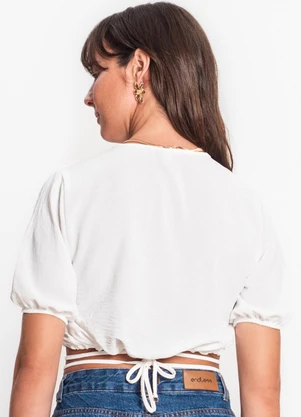 Rovitex - Blusa Cropped Feminina Decote V Bege - ROVITEX