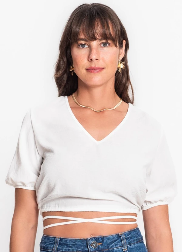 Rovitex - Blusa Cropped Feminina Decote V Bege