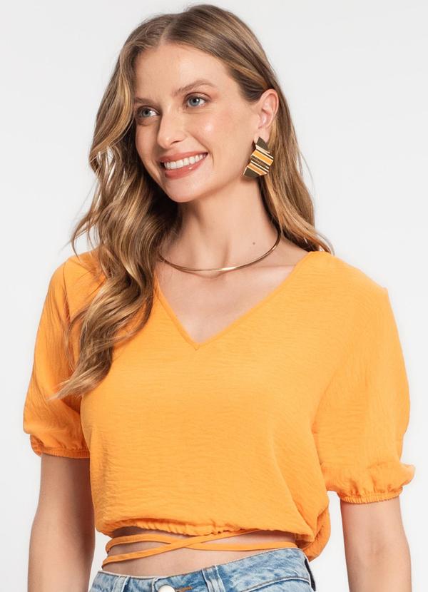 Rovitex - Blusa Cropped Feminina Decote V Marrom