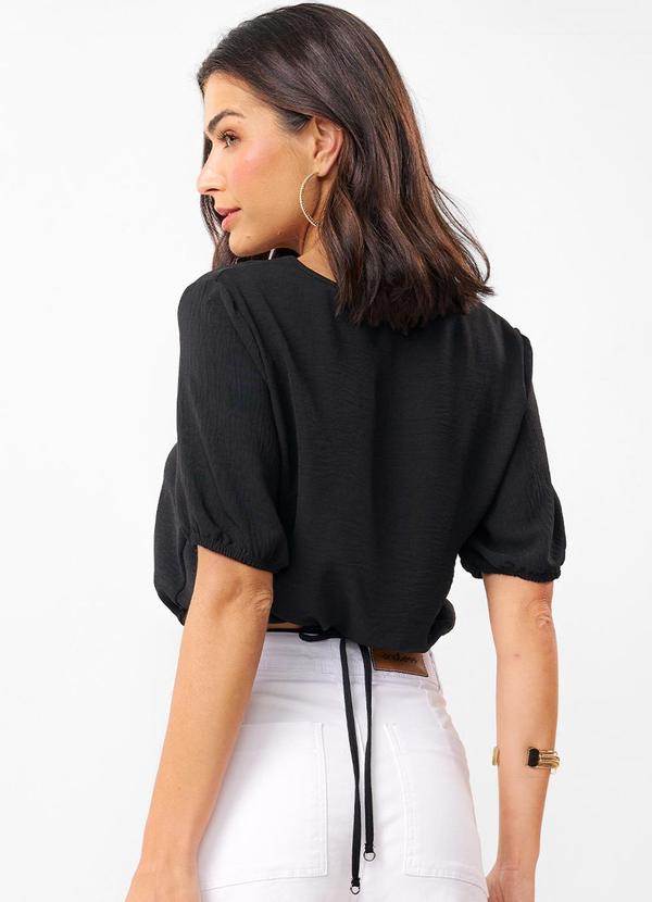 Rovitex - Blusa Cropprd Feminina Decote V Preto 2