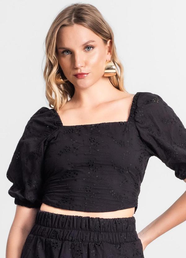 Endless - Blusa Cropped Feminina em Laise Preto
