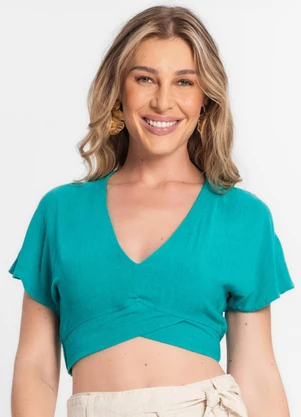 Endless - Blusa Cropped Feminina em Linho Verde - ENDLESS