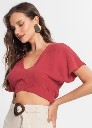 Endless - Blusa Cropped Feminina em Linho Vermelho - ENDLESS