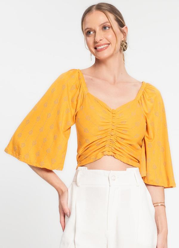 Rovitex - Blusa Cropped Feminina Estampada Amarelo