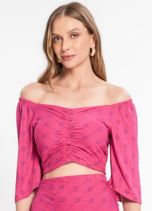 Rovitex - Blusa Cropped Feminina Estampada Rosa - ROVITEX