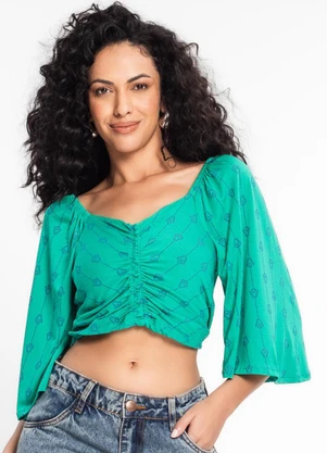 Rovitex - Blusa Cropped Feminina Estampada Verde - ROVITEX