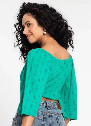 Rovitex - Blusa Cropped Feminina Estampada Verde - ROVITEX