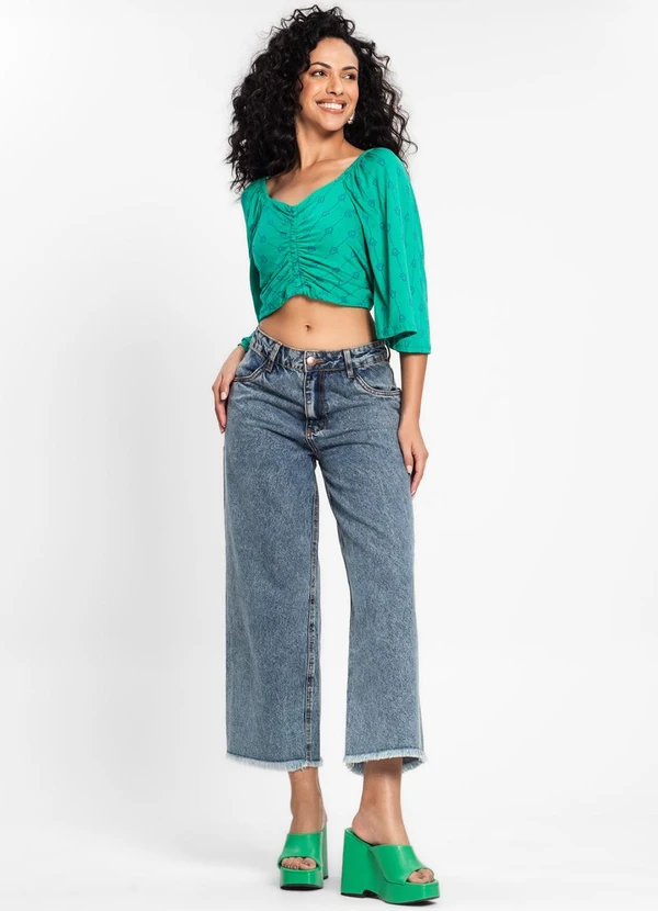 Rovitex - Blusa Cropped Feminina Estampada Verde 3