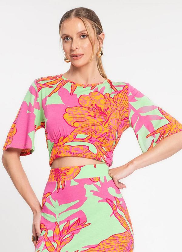 Rovitex - Blusa Cropped Feminina Manga Ampla Verde