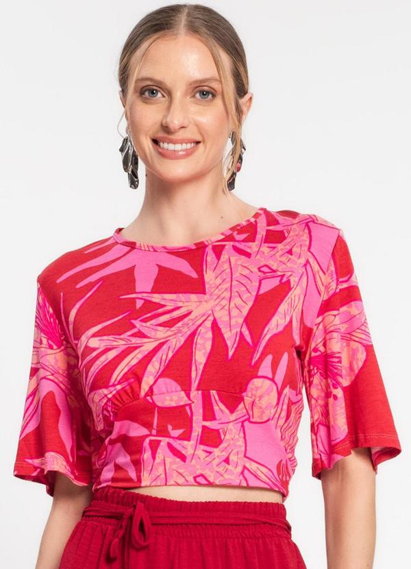 Rovitex - Blusa Cropped Feminina Manga Ampla Vermelho 1