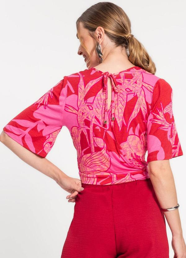 Rovitex - Blusa Cropped Feminina Manga Ampla Vermelho 2