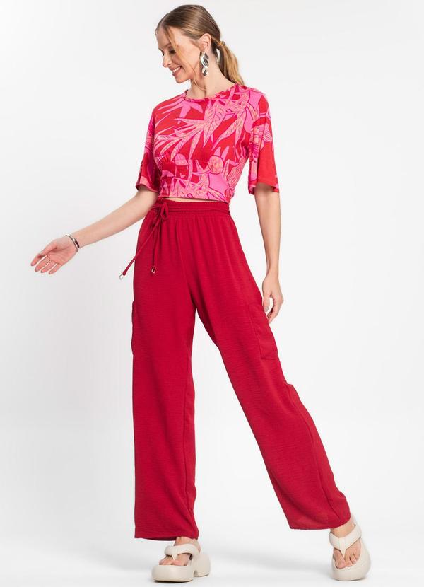 Rovitex - Blusa Cropped Feminina Manga Ampla Vermelho 3