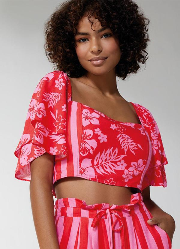 Enfim - Blusa Cropped Floral Feminina Vermelho 1
