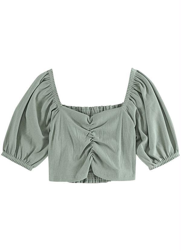 Enfim - Blusa Cropped Franzida Verde