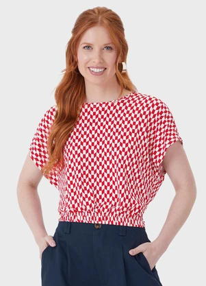 Malwee - Blusa Cropped Geométrica em Viscose Vermelho - MALWEE