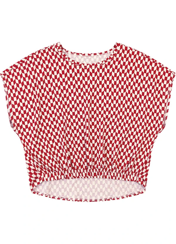 Malwee - Blusa Cropped Geométrica em Viscose Vermelho 2