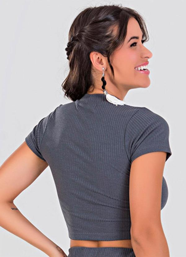 Meu Jeans - Blusa Cropped Gola Alta Canelada Chumbo 2