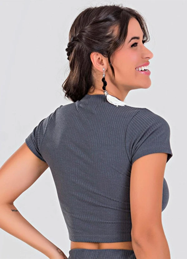 Meu Jeans - Blusa Cropped Gola Alta Canelada Chumbo 2