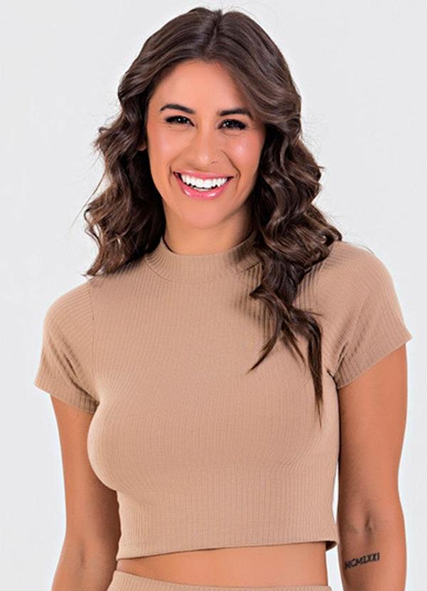 Meu Jeans - Blusa Cropped Gola Alta Canelada Terra 1