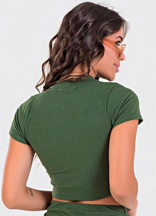 Meu Jeans - Blusa Cropped Gola Alta Canelada Verde Militar 2