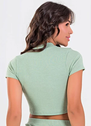 Meu Jeans - Blusa Cropped Gola Alta Canelada Verde Pistache - MEU JEANS