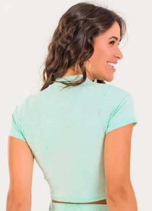 Meu Jeans - Blusa Cropped Gola Alta Canelada Verde Sea - MEU JEANS