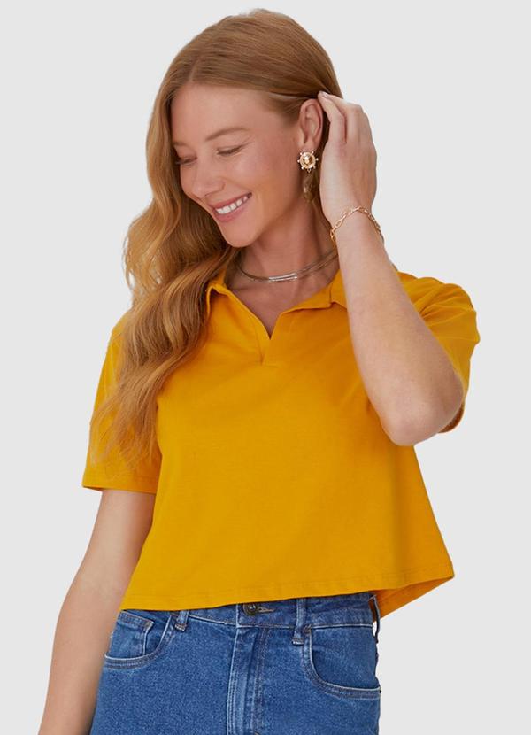 Malwee - Blusa Cropped Gola Esporte em Algodão Amarela