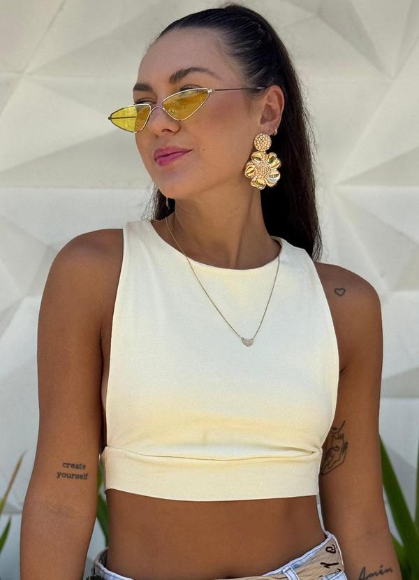 Choyee - Blusa Cropped Justo em Cotton Amarelo