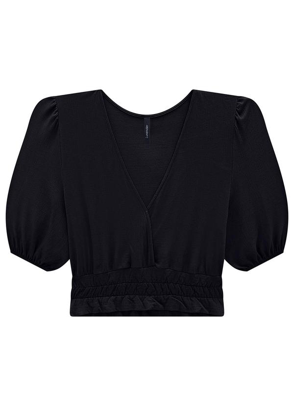 Lunender - Blusa Cropped Manga Bufante Elástico Barra Preto