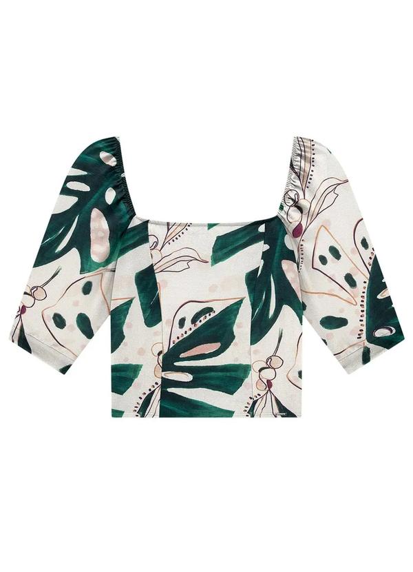 Lunender - Blusa Cropped Manga Bufante Off White