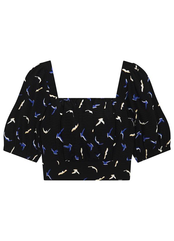 Lunender - Blusa Cropped Manga Bufante Preto